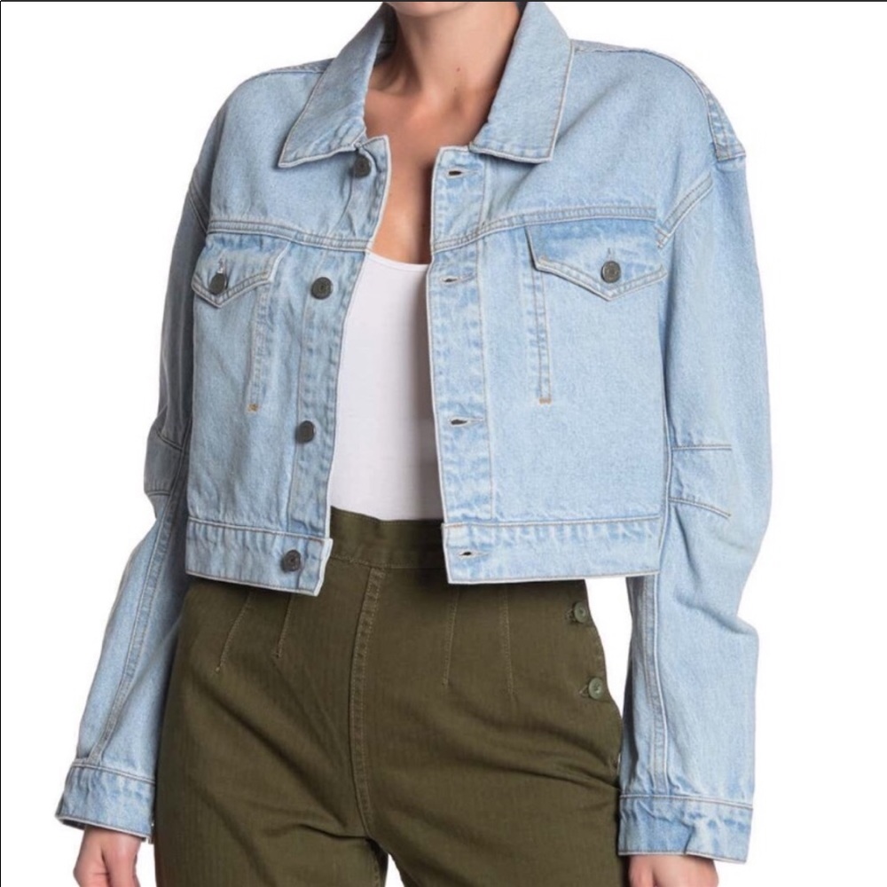 GRLFRND Lacy Long Sleeve Denim Jacket Size S